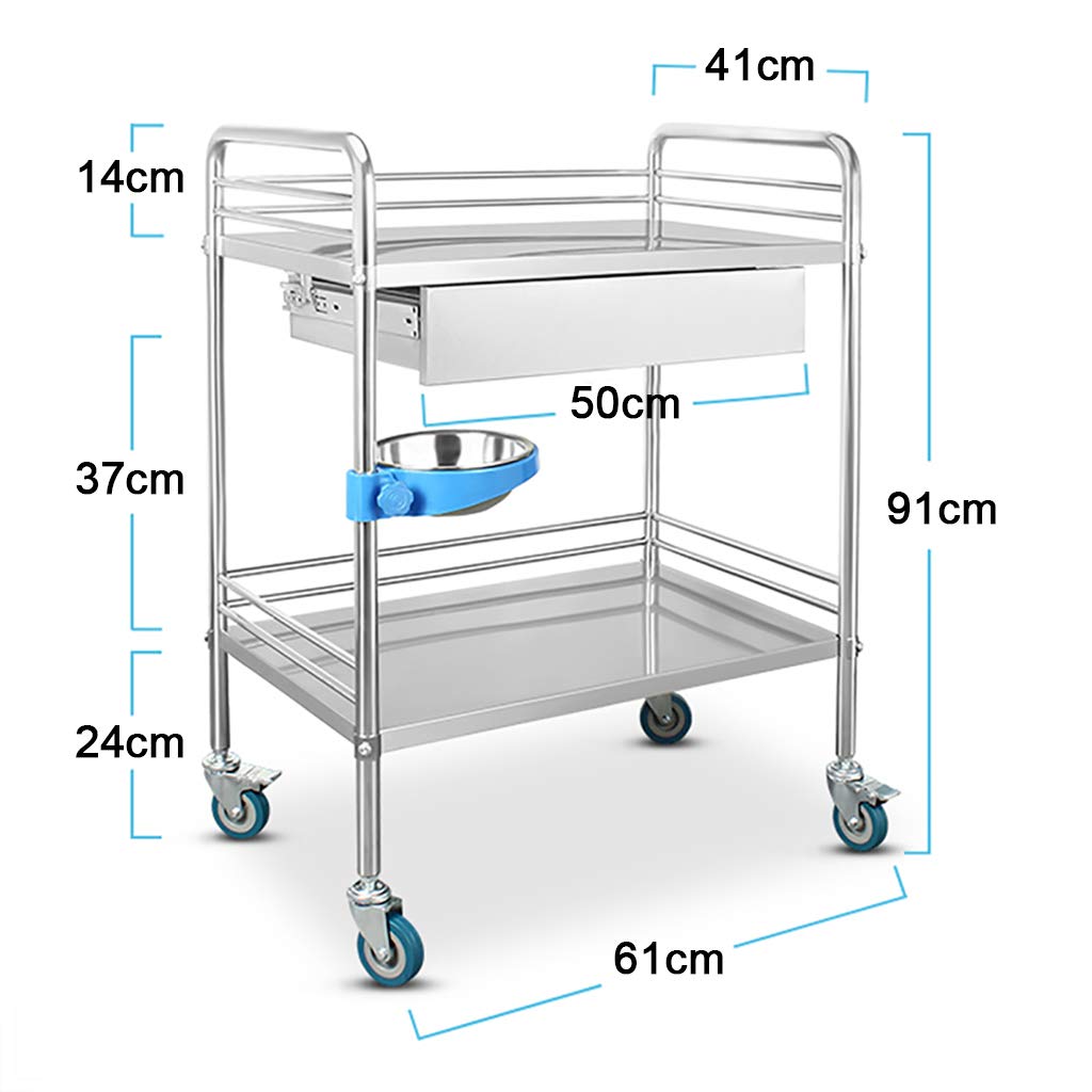 Carrello Medico, Multifunzionale Carrello da Cucina, Acciaio Inossidabile con Carrello da Laboratorio per Ospedale, con Ruote Bloccabili - 2/3 Strati