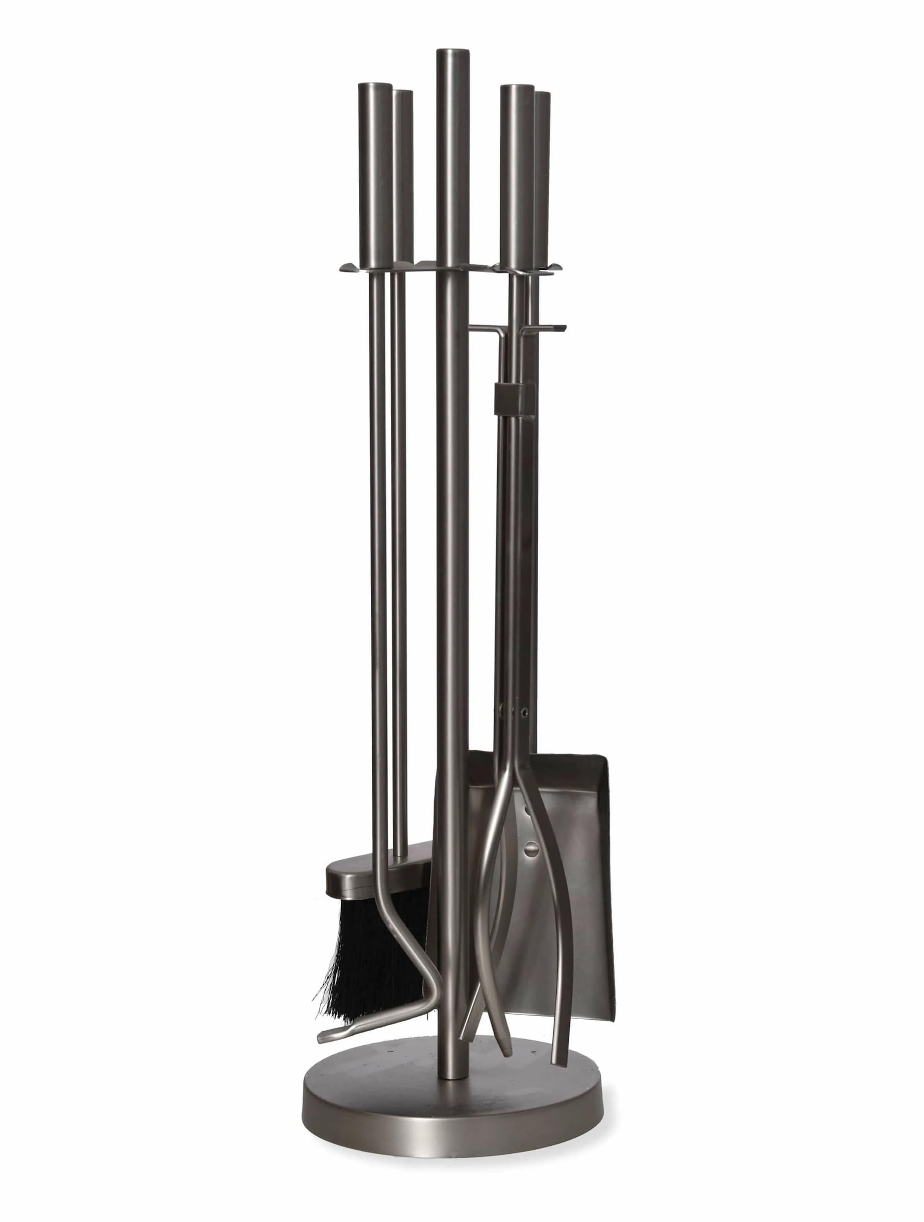 CKB LTD Kaminbesteck Set - 4-teiliges silberfarbenes Kaminbegleiter-Set mit Bürste, Schaufel, Schürhaken & Zange - Kaminzubehör aus pulverbeschichtetem Stahl (Silber)