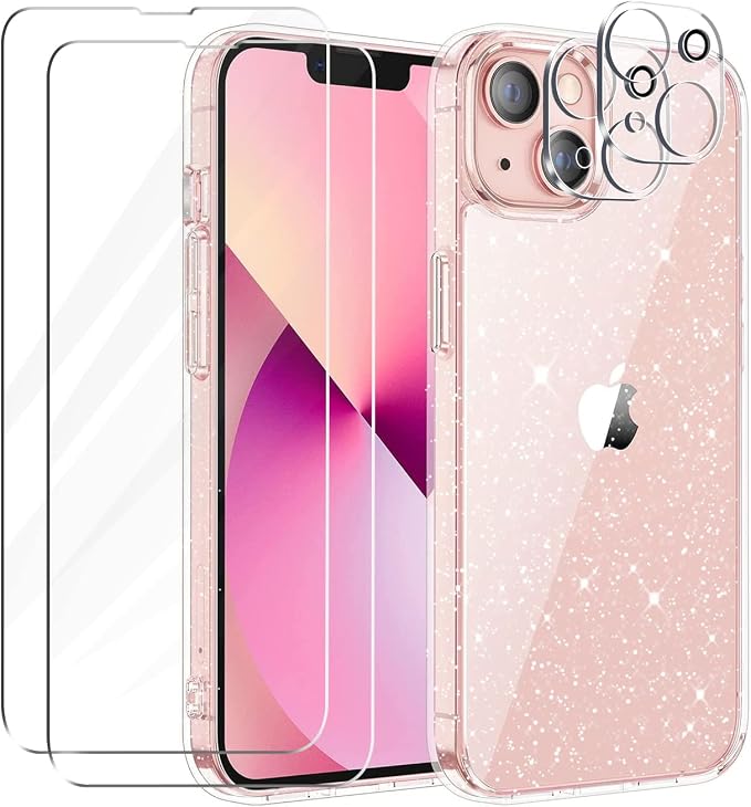 Coque IPhone 13 Mini Paillettes + 2 Protections Écran & 2 Protections Caméra - Kit Complet Transparent Brillant