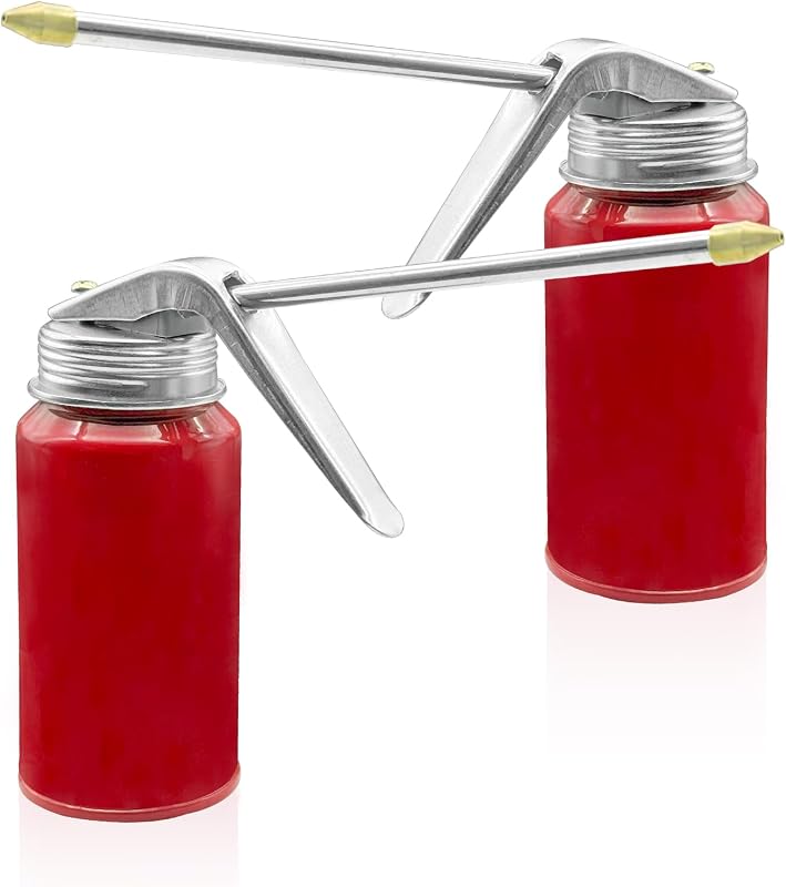 2PCS Oil Can Pump Oiler, Manual Pump Oiler, Pump Oil Can with Metal and Long Spout, 200ml Gun Oiler Spray Can Hand Pump Oil Cans Accessories for Lubrication Need of Cars Motorcycles