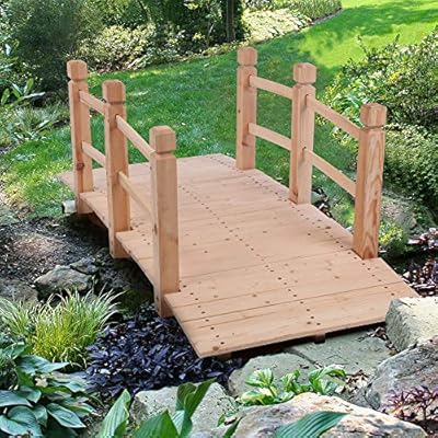 Volowoo Garden Bridge,Wooden Arc Bridge with Rails for Garden,Classic Decoration for Landscaping?Backyard Creek Pond or Farm (59.06 x 26.38 x 22.05)‘’
