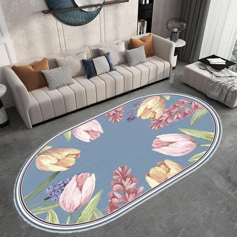 Alfombras oval de pelo corto para un dormitorio acogedor con motivos florales de 80x140cm