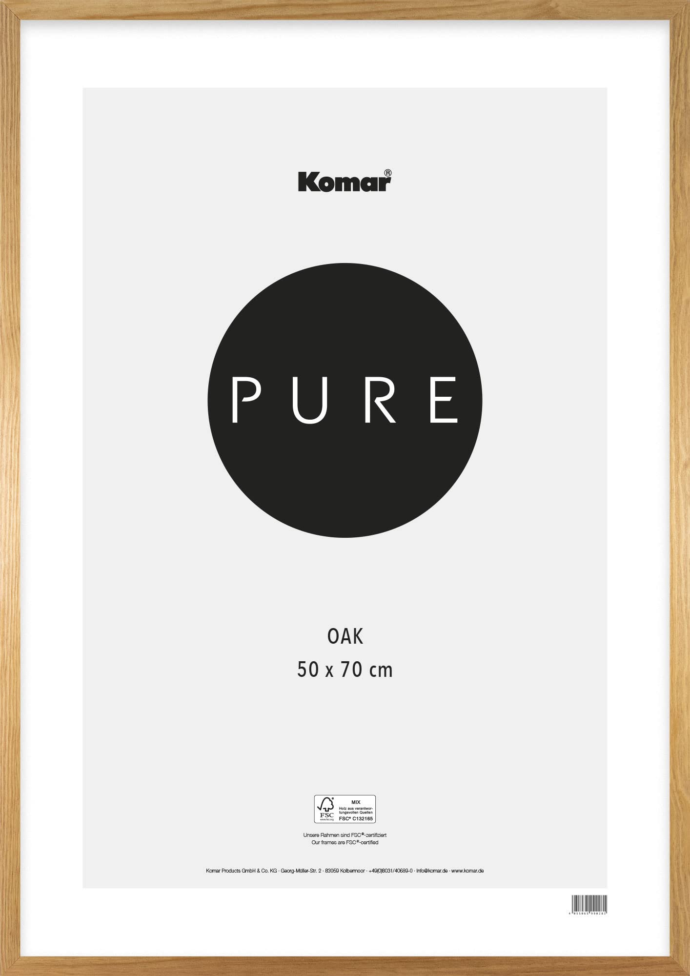 Komar Marco de Fotos de Madera marrón, 50 x 70 cm, con Cristal acrílico Altamente Transparente, Natural, Roble Alta Transparencia, Naturaleza