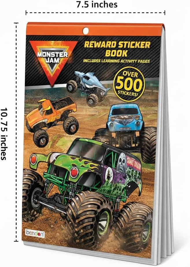 Bendon Monster Jam Sticker & Coloring Book Over 500+ Stickers | Monster Trucks Stickers Coloring Book | 7.5" X 10.75" | Officially Licensed