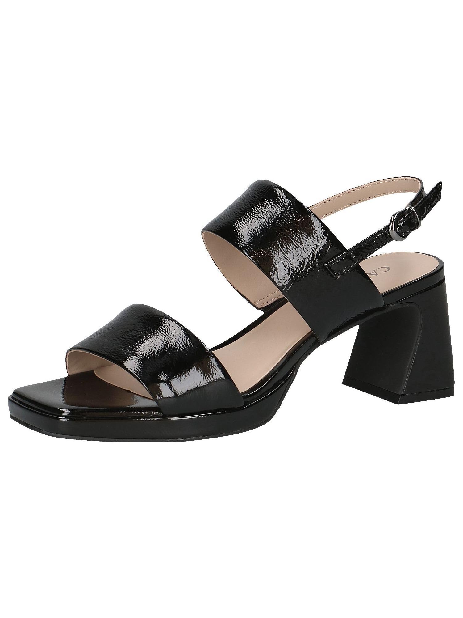 CAPRICE Women's Heeled Leather Sandals with Patent Finish, Black (Black Patent), 7.5 UK