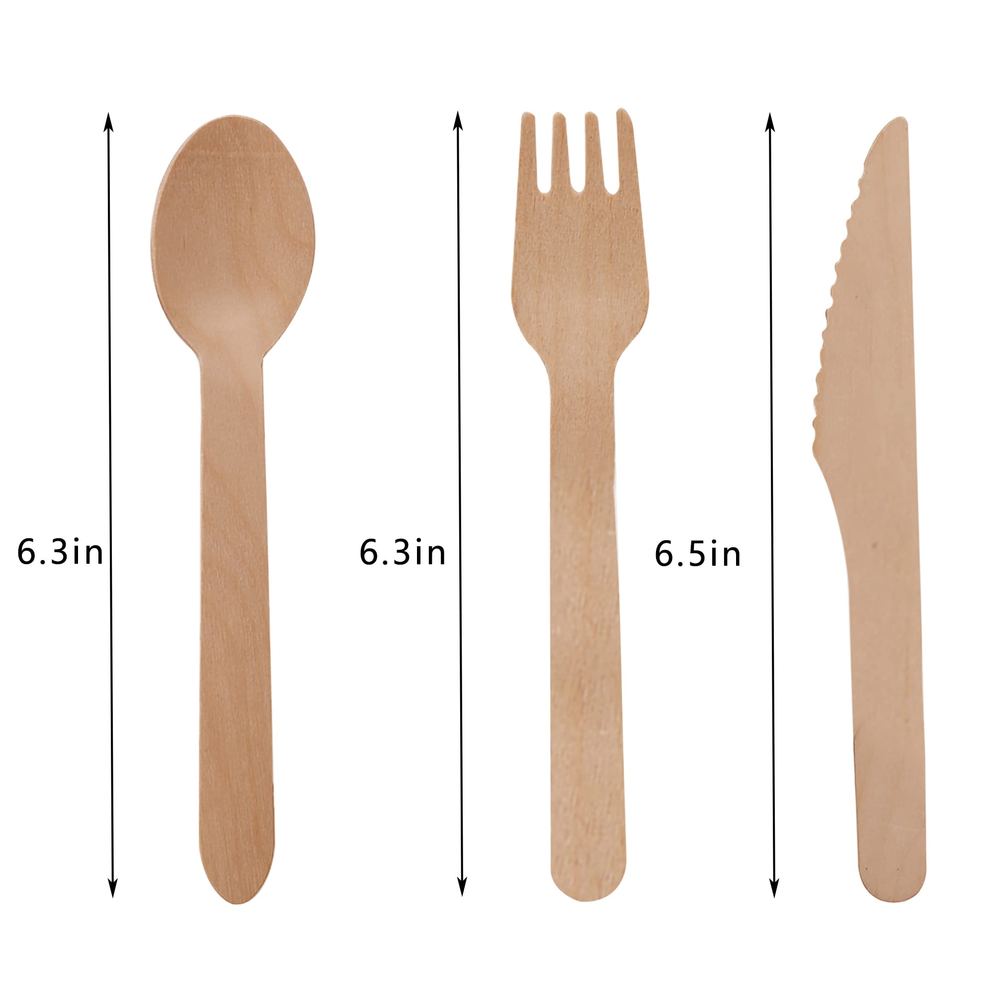 METAMONDE 8 M Disposable Wooden Cutlery Set, FSC-Certified Birchwood, Spoon Fork Knife, Splinter-Free