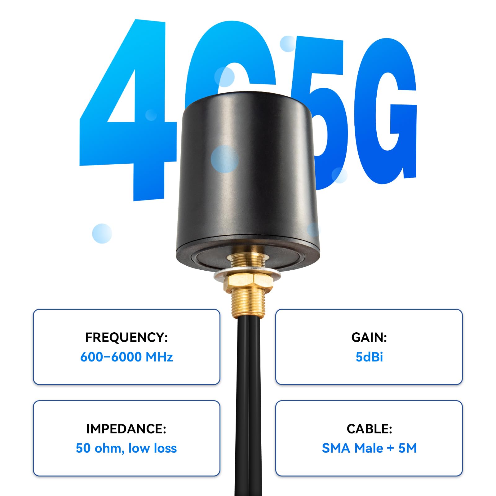 Antenne extérieure 5G 4G LTE MIMO 698-6000MHz Antenne omnidirectionnelle large bande 5dBi Antenne à gain élevé avec double câble BMR100 de 5 m Adaptateur SMA TS9 pour routeurs Huawei Netgear