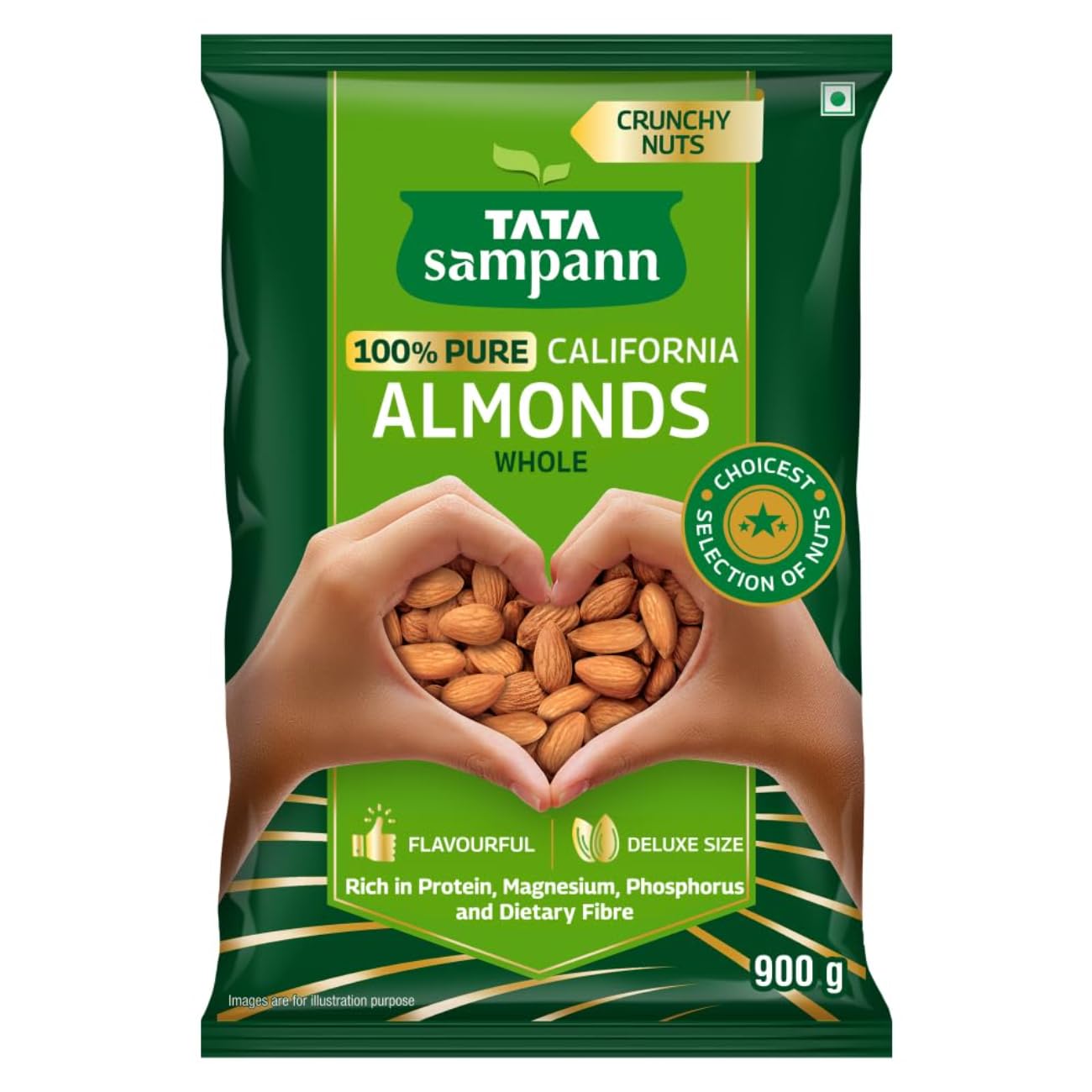 Tata Sampann Pure California Almonds Whole, 1kg, Real Nuts, High