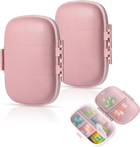 Miniatura 1 de Ouzorp Paquete de 2 pastilleros de viaje de 8 compartimentos, pastillero portátil impermeable, estuche para medicamentos, pastillero pequeño para