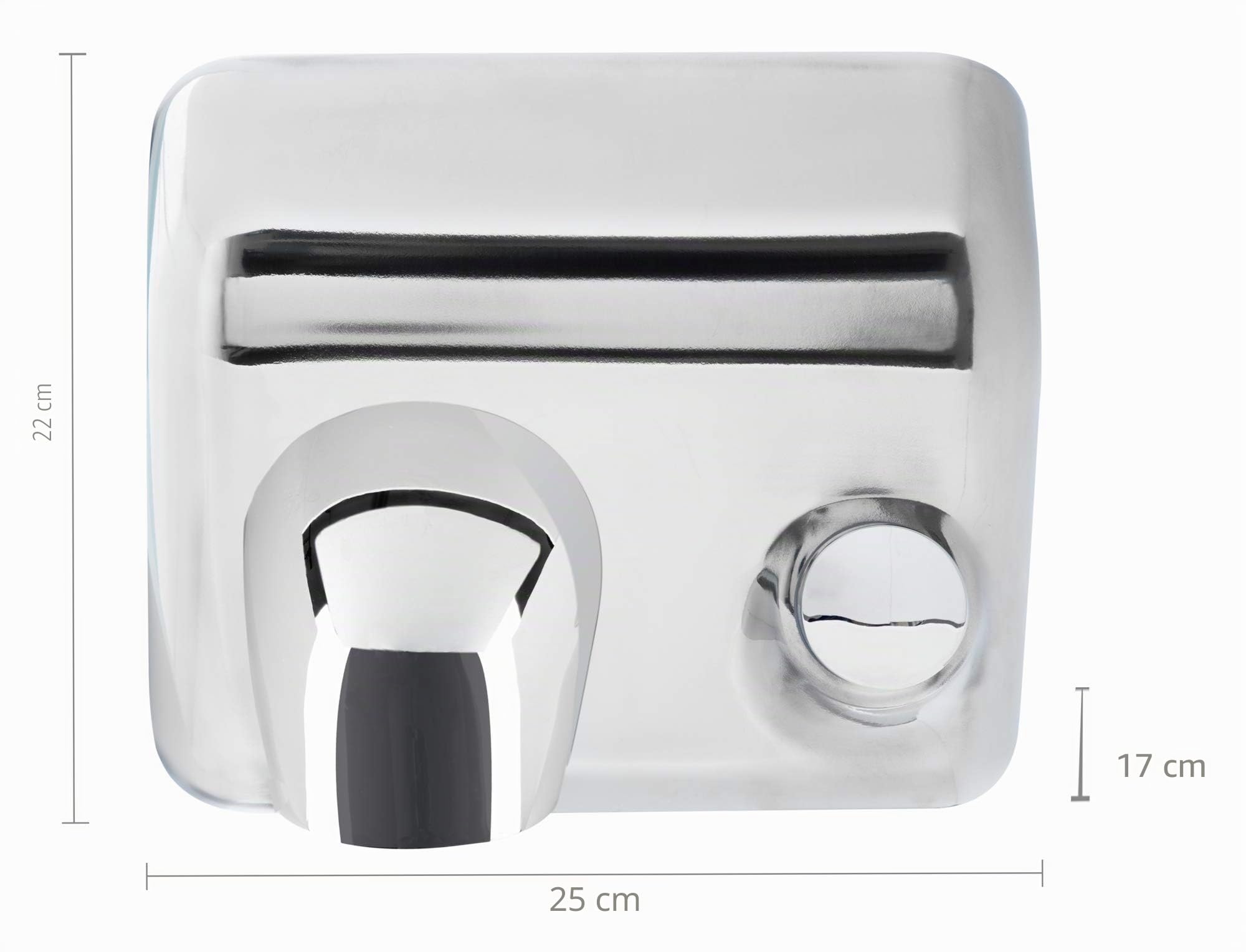 Stagecaptain HD-55 Dryboy Sèche-Mains Mural - Sèche-Mains avec Bouton-Poussoir - Puissance : 2300 Watts - Construction métallique Robuste - Facile à Installer - Gabarit de perçage Inclus - Argenté