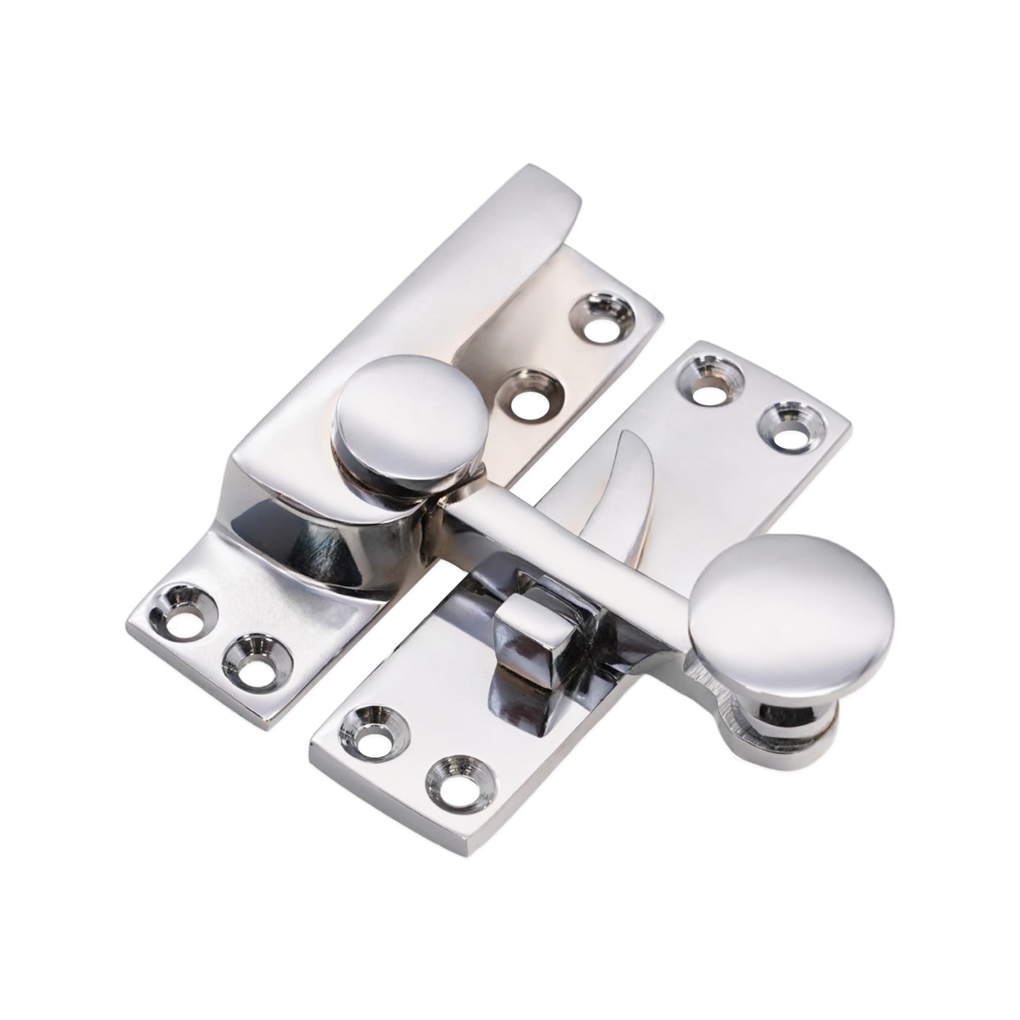Victorian Sliding Sash Window Catch Quadrant Arm Latch Fastener Brass & Chrome (Polished Chrome) — image 1