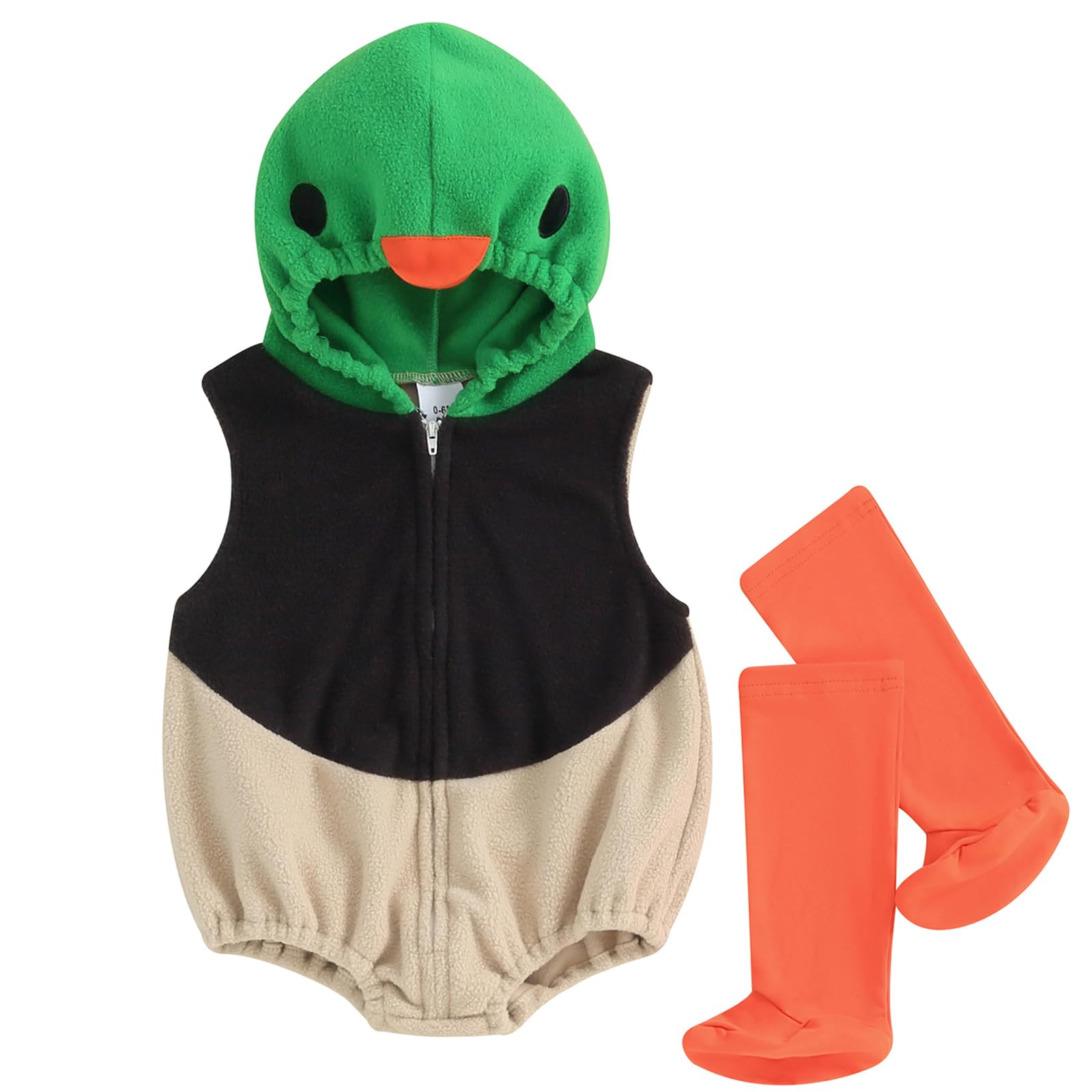 Pudcoco Infant Baby Boys Girls Halloween Mallard Duck Costume Hooded Sleeveless Romper Leggings Outfit Set