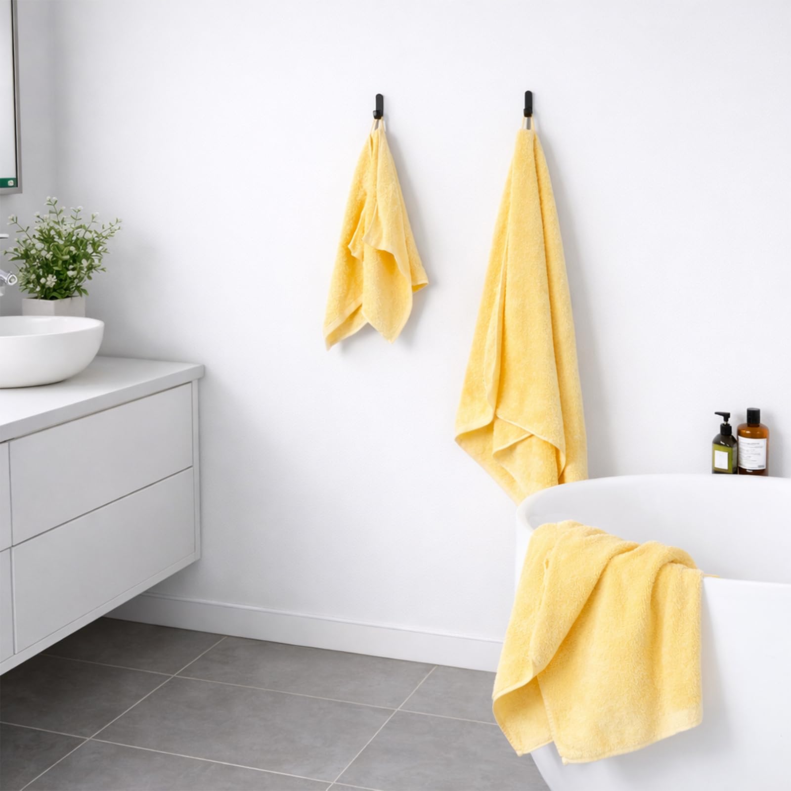 SEMAXE Set de Serviettes 8 pièces en Jaune, en 100% Coton, certifié Oeko-TEX, Doux & très Absorbant, avec Boucles de Suspension Pratiques, dans Une boîte Cadeau