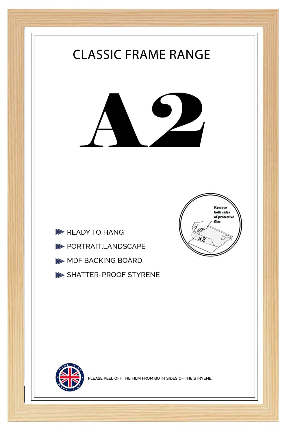 Modern Classic Pine 42 x 59 cm Mdf Wooden 16.53 x 23.22 inches Shatter-Proof Styrene front Picture/Photo/Poster Frames