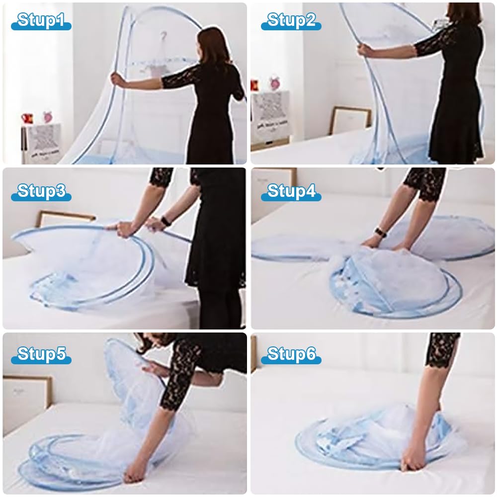 mizikuu Zanzariera Letto, Pop Up Zanzariere a Doppia Porta, Grande Zanzariera per Letto Matrimoniale, Zanzariere Pieghevole, Facile da Installare, Leggero e Traspirante, 180 * 200cm, Bordo Blu