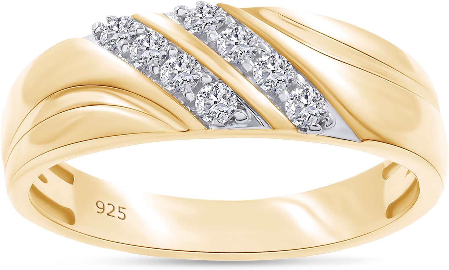 Men's Wedding Band Ring Round Cut Lab Created Moissanite or Lab Grown Diamond Anniversary or Engagement Ring in 14K Gold Over Sterling Silver Jewelry Gift for Him