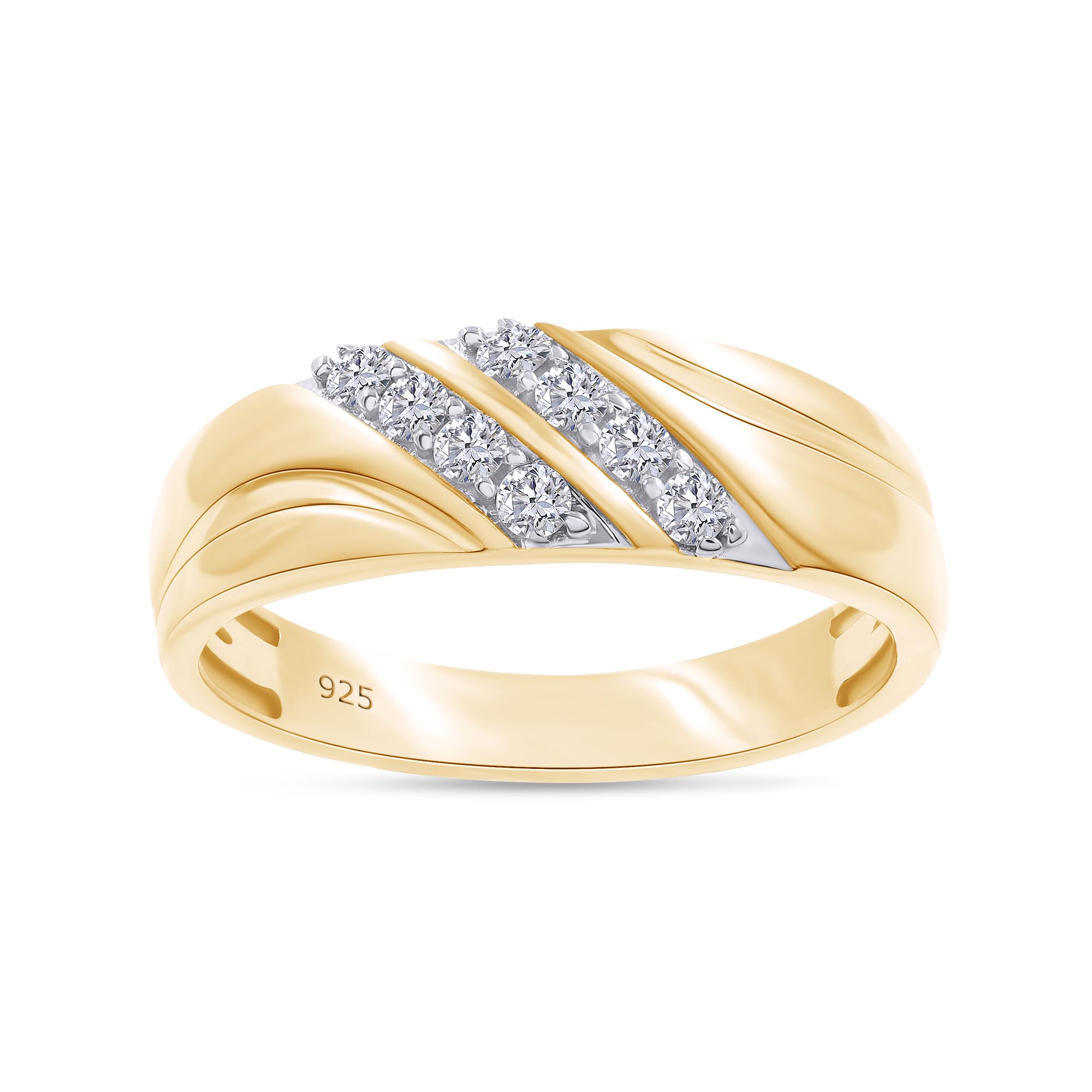 SAVEARTH DIAMONDS Men's Lab Created Moissanite Wedding Band - 1/4 Ct.t.w Double Row Ring In 14k Yellow Gold Over Sterling Silver, Size 9.5
