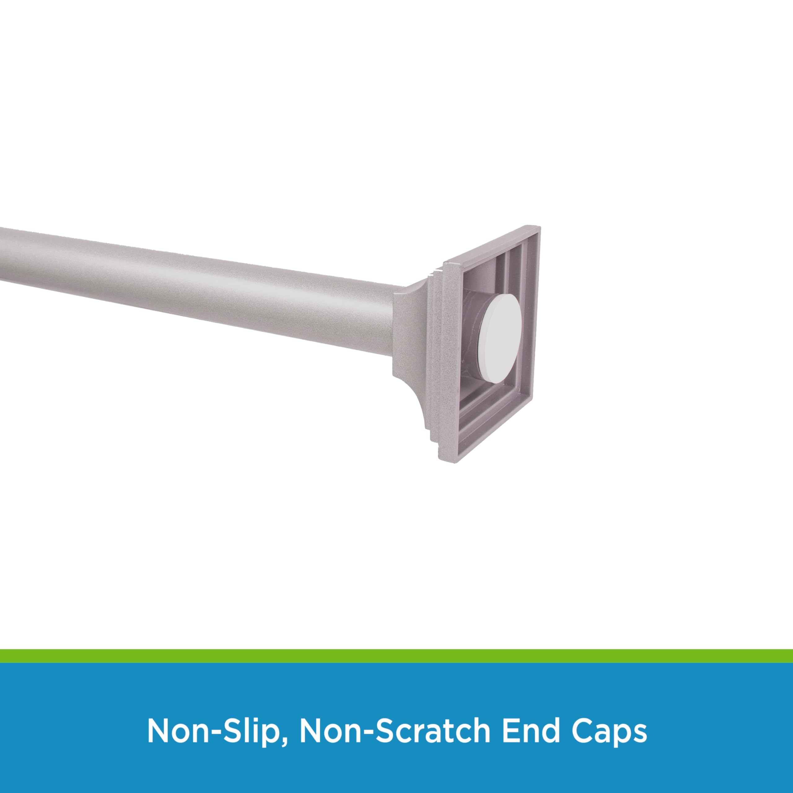 Kenney KN60966 Twist & Fit No Tools Camlock Tension Easy Install Shower Curtain Rod with Square Non-Slip, Non-Scratch Ends, 42-72" Adjustable Length, Pewter, 1" Diameter Rust Resistant Steel Tube