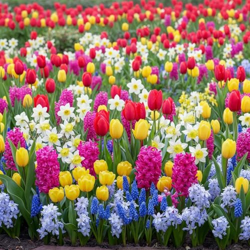 Colección de bulbos de flores Spring Border (50 unidades) mezcla de Holanda, resistentes y perennes para jardín (bulbos grandes, sin semillas, no artificiales) tulipanes-narcisos-jacintos-muscari Colección de bulbos de flores Spring Border (50 unidades) mezcla de Holanda, resistentes y perennes para jardín (bulbos grandes, sin semillas, no artificiales) tulipanes-narcisos-jacintos-muscari