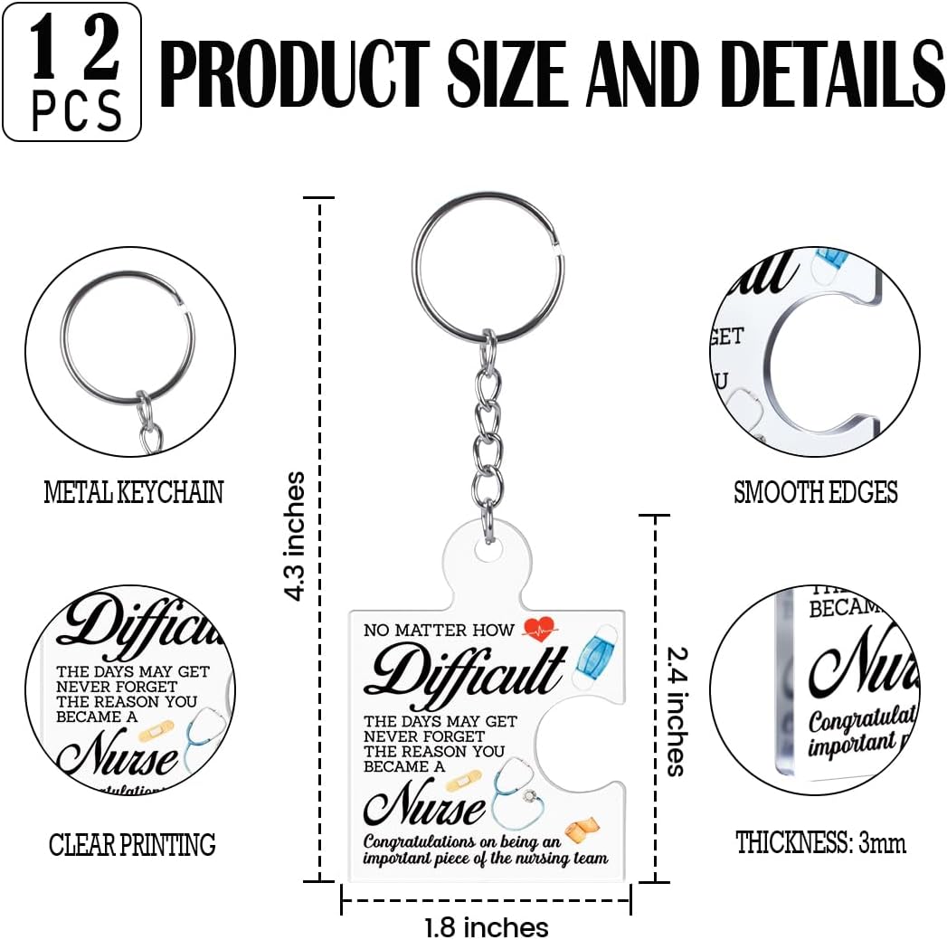 Nurse Gifts for Women, 12 Pcs Nurse Keychain Nurses Week Gifts Bulk for Nursing Student Practitioner Nursing Graduation Gift Nurses Appreciation Presents Acrylic Puzzle Piece Keychains - Image 2