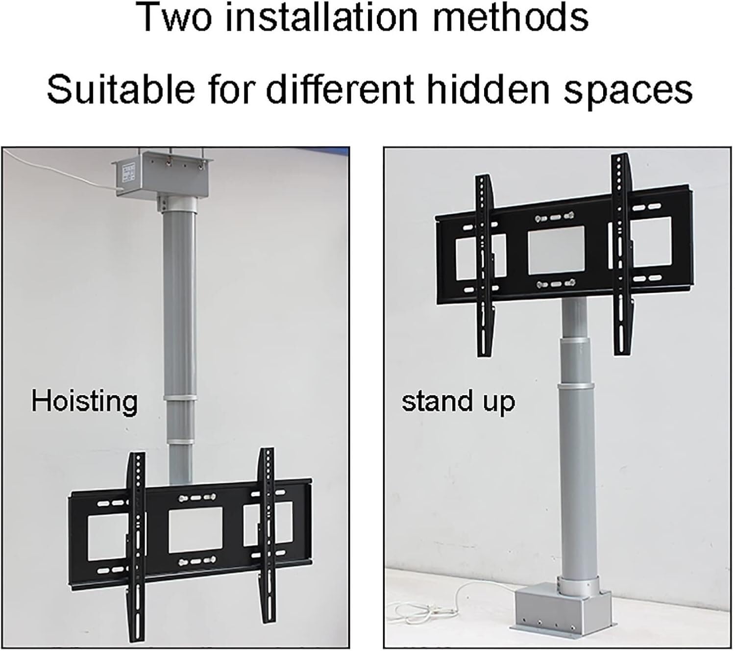 Soporte eléctrico de pared para TV con control remoto para pantallas LED de 66 a 190 cm, cubierta abatible de 90°, apto para techo de 700 mm