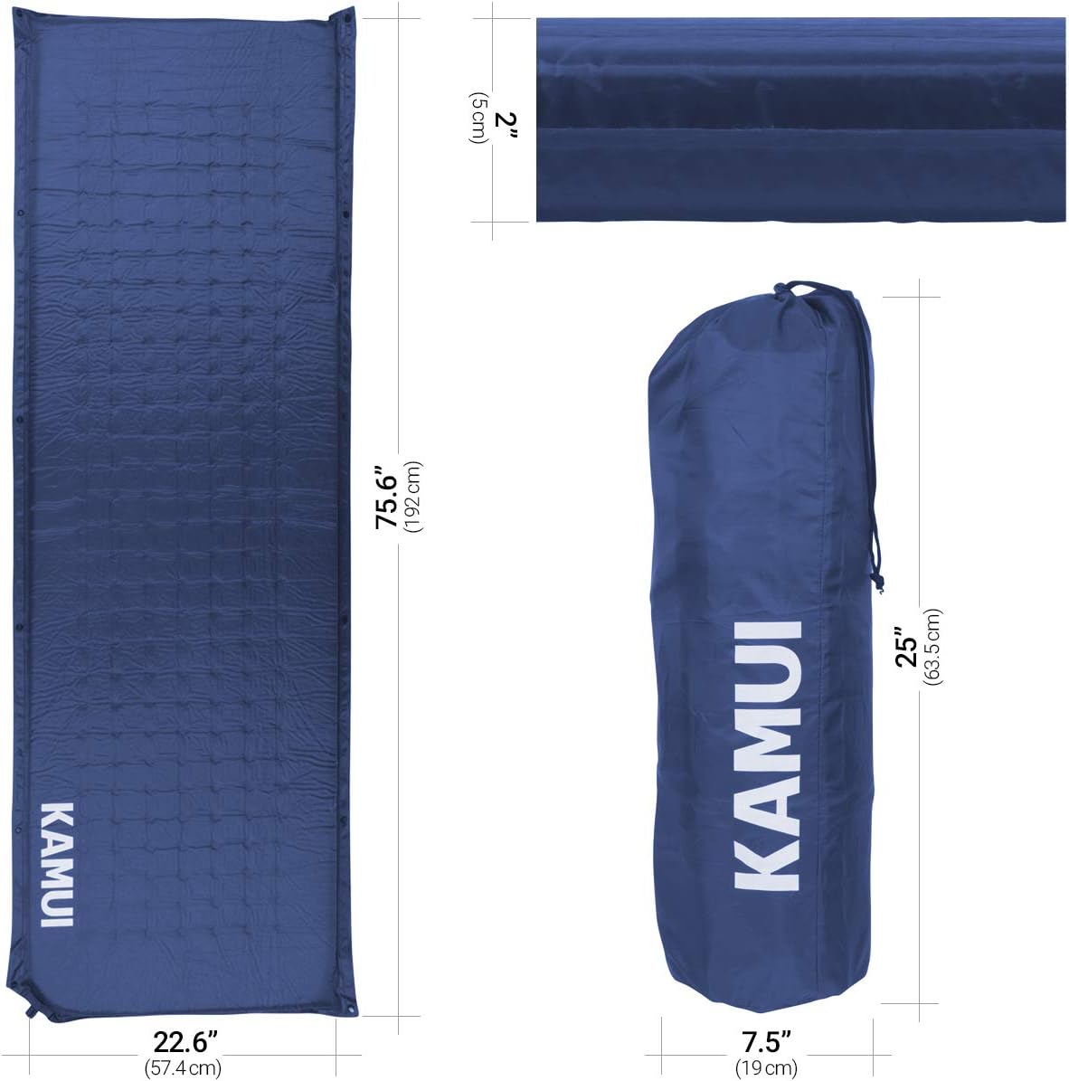 KAMUI Self Inflating Sleeping Pad - 2 Inch Thick Camping Pad Connectable with Multiple Mats for Tent and Family Camping (Blue) : Sports & Outdoors
