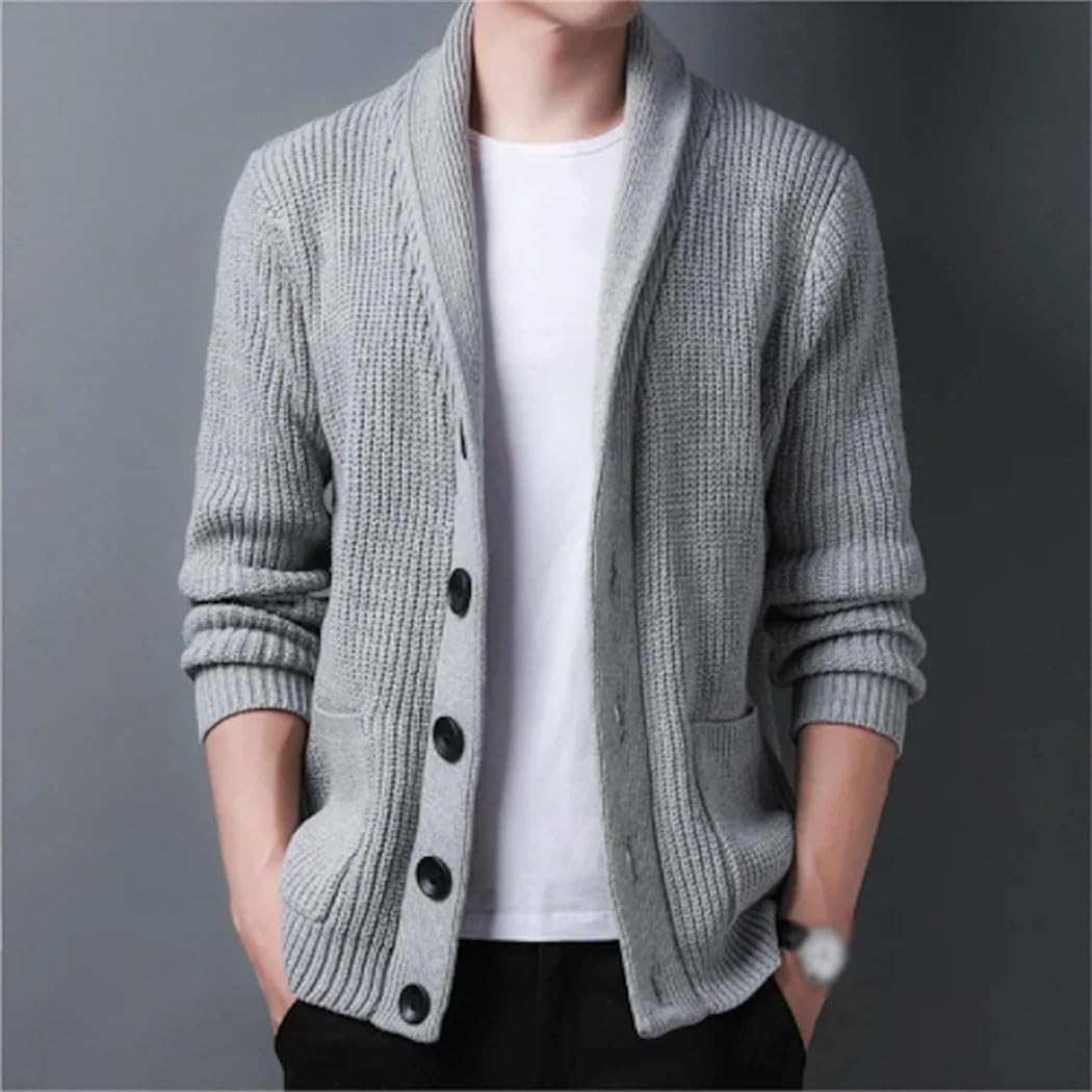 Men's Button-Up Cardigan Sweater Winter Thick Warm Wool Knitted Coat Business Casual Gentleman Tops