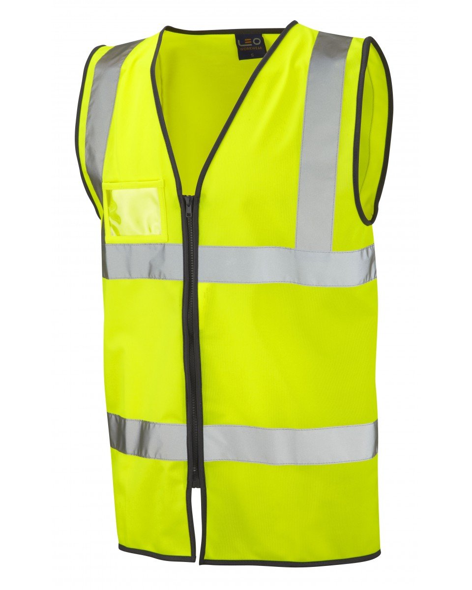 Leo Workwear Rumsam ISO 20471 Class 2 High Visibility Zipped Waistcoat with ID Pocket, Medium, Hi-Vis Yellow
