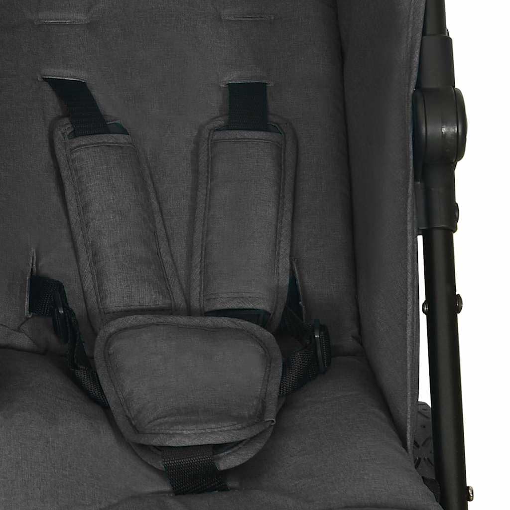 Passeggino gemellare pieghevole per due bambini, in acciaio, con schienale regolabile e poggiapiedi, antracite