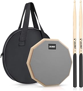 Geräuscharmes Übungspad für Schlagzeug, 2-seitig, Holzsockel mit weichem Gummi, inklusive Massivholz-Drumsticks (20 cm, grau)