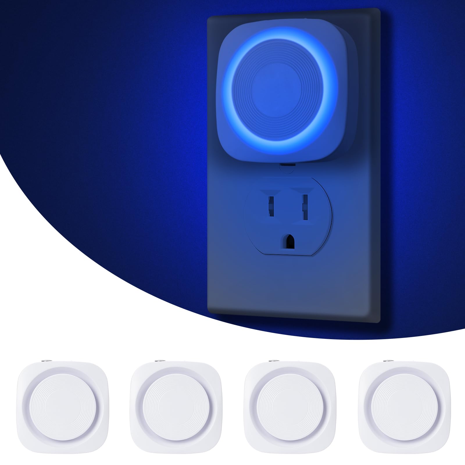 LED-Nachtlichter zum Einstecken in die Wand, indirektes, weiches, dimmbares Nachtlicht mit Staub- bis Morgendämmerungssensor, blaues Nachtlicht für Schlafzimmer, Badezimmer, Küche, Treppen, Flur,