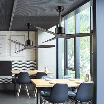 Amazon | ウッドモダンシーリングファン、リモコン付き 3枚の無垢材