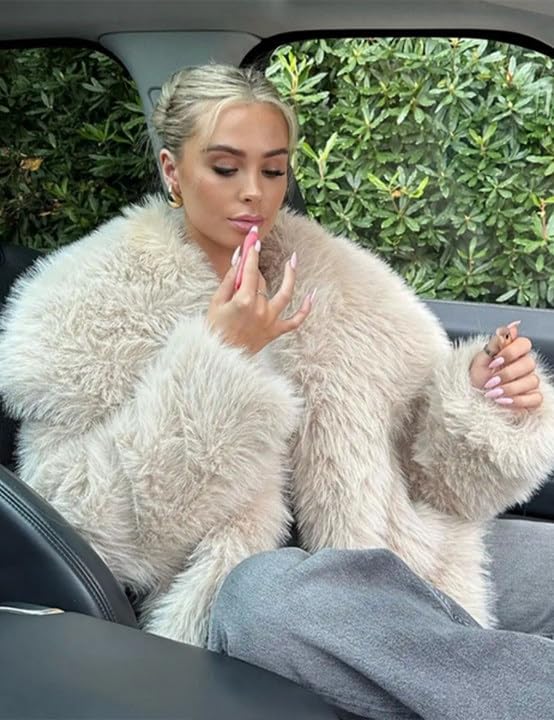 Shiyifa Faux Fur Coat for Women Fluffy Faux Fur Jacket Long Sleeve Open Front Cropped Fuzzy Outerwear2