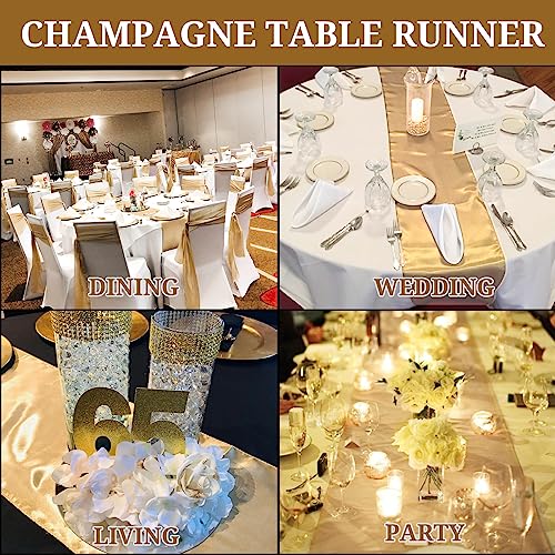 Pesonlook 15 Pack Satin Table Runners Champagne 12 X 108 Inch Long Table Runners For Rectangle Round Tables,Smooth Satin Table Runner For Wedding, Birthday Party Banquets Decoration #TOP6