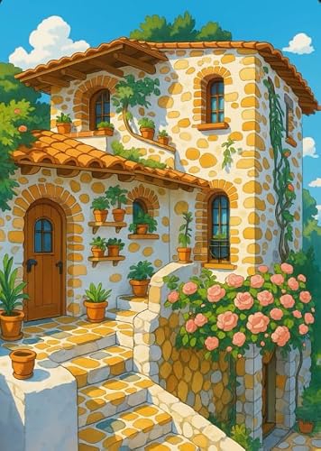 XFENDOUDOU Cross Stitch Kits for Adults Beginners Stamped Villa Scenery Counted Printed Embroidery Kit Needlework Wall Art Decor 16X20 inchs