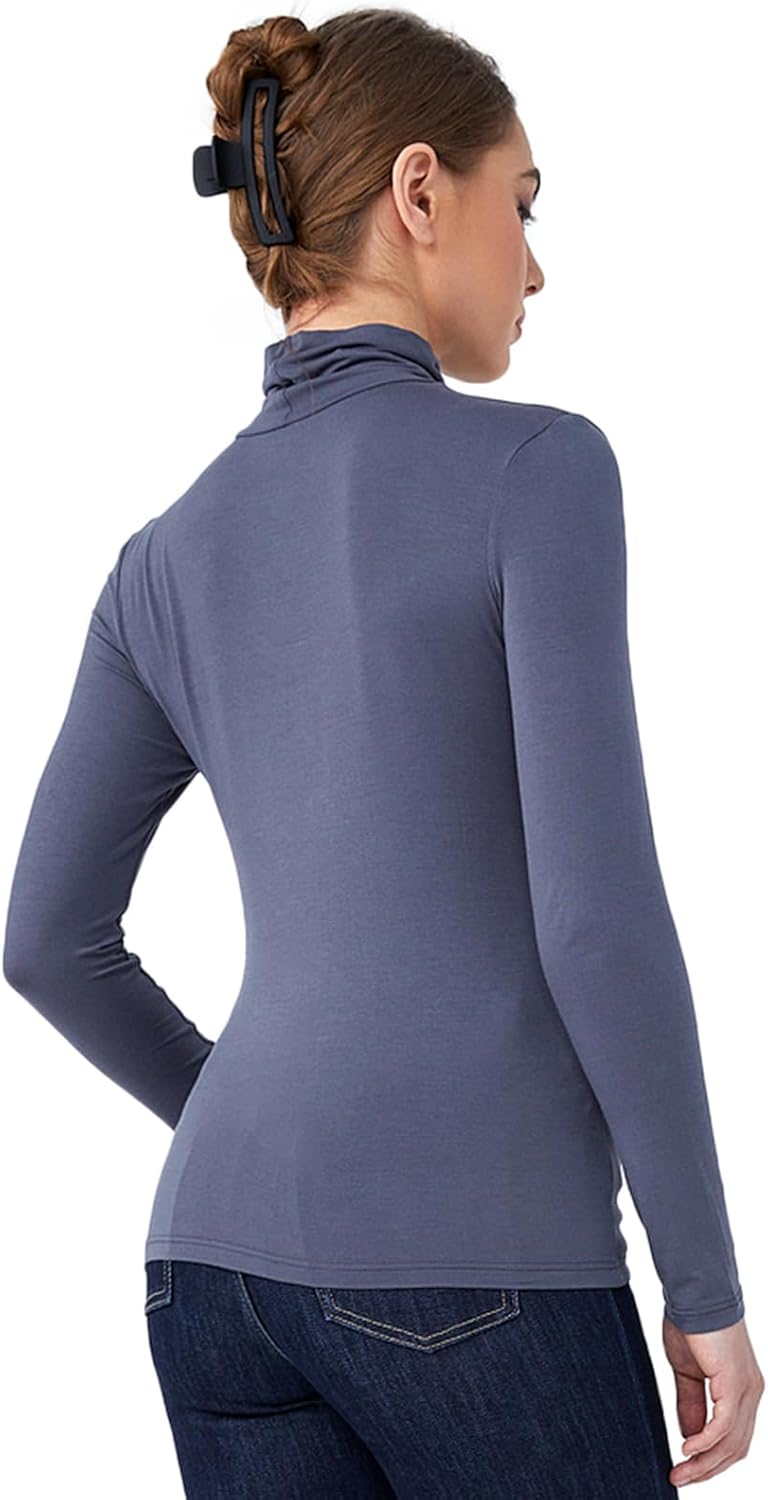 Mcilia Women's Ultrathin Turtleneck Thermal Baselayer Top Mock Neck Long Sleeve Shirt - Image 2