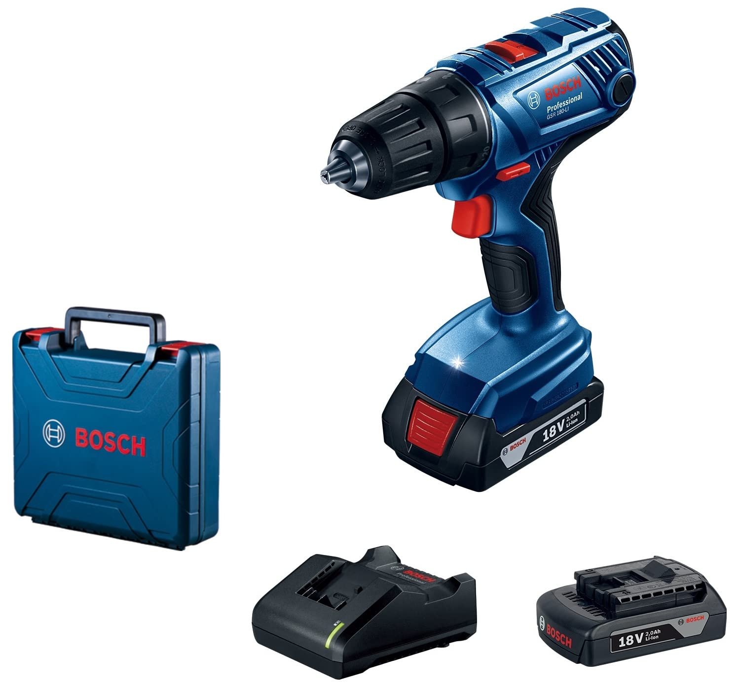 Bosch GSR 180-LI 18V Cordless Drill Driver, 1.5/13 mm Chuck capacity, 21/54/- Nm, LED Light, 2 Gear + 2 x battery GBA 18V 2.0Ah & Charger GAL12-40, 1 Year Warranty (B071CQWR88) Amazon Price History, Amazon Price Tracker