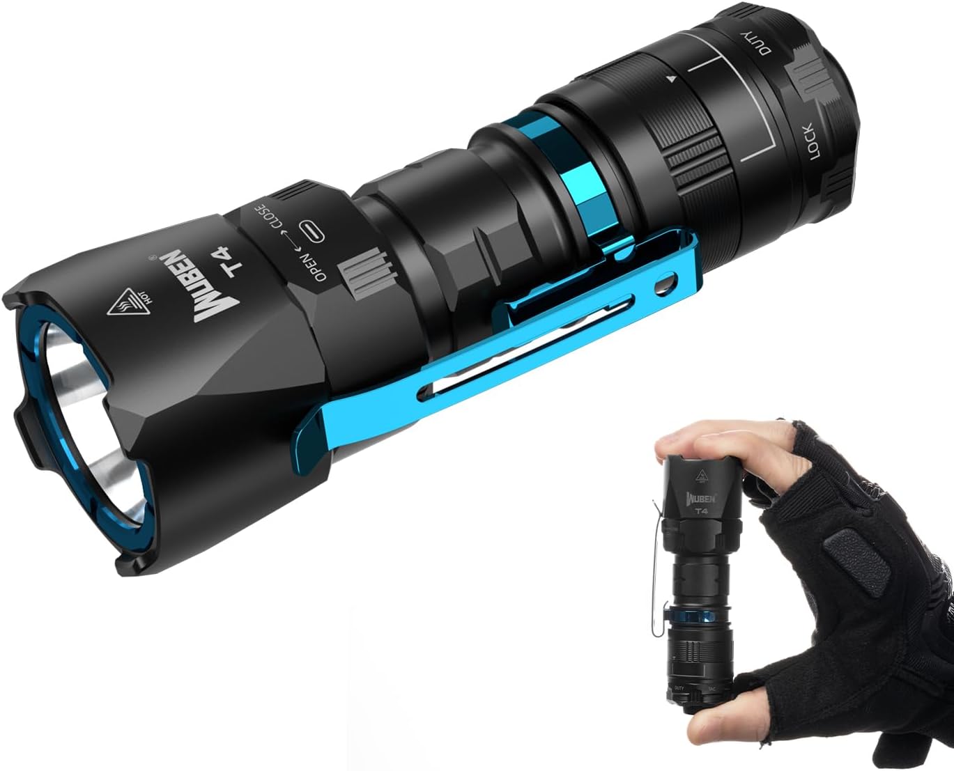 WUBEN T4 Rechargeable Torch,850 Lumens Super Bright Torches Led, 1315 FT Long Throw Flashlight, IP68 Waterproof Camping Torch for Home, Inspection,Emergency, Hiking，Work