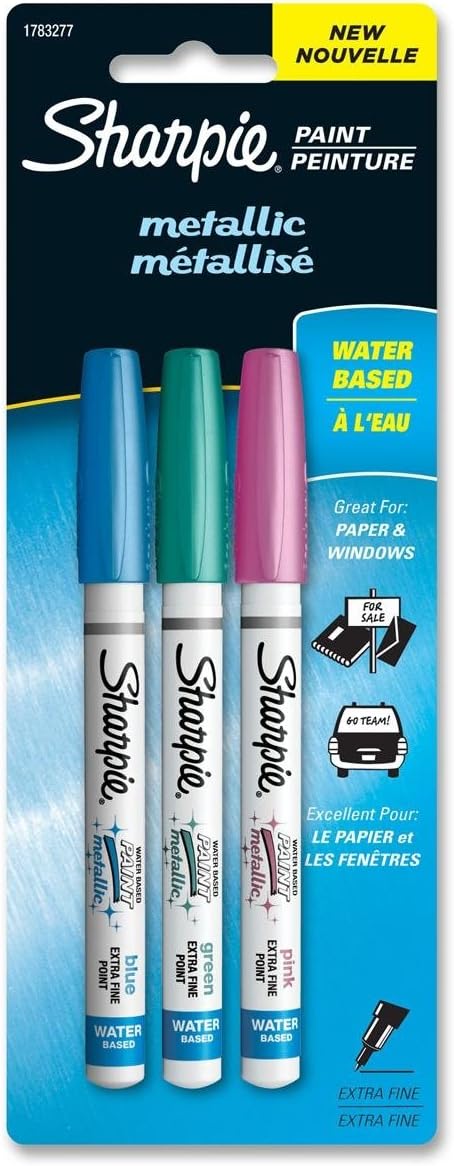 Sharpie® Water-Based Paint Markers, Extra-Fine Point, Metallic Colors, 3 Pack