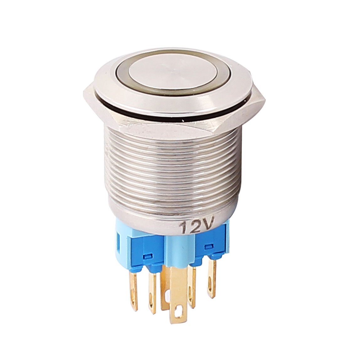 Aexit 12V 22mm Wall Switches Dia Yellow LED Angle Eyes Momentary Metal Switches Pushbutton Switch