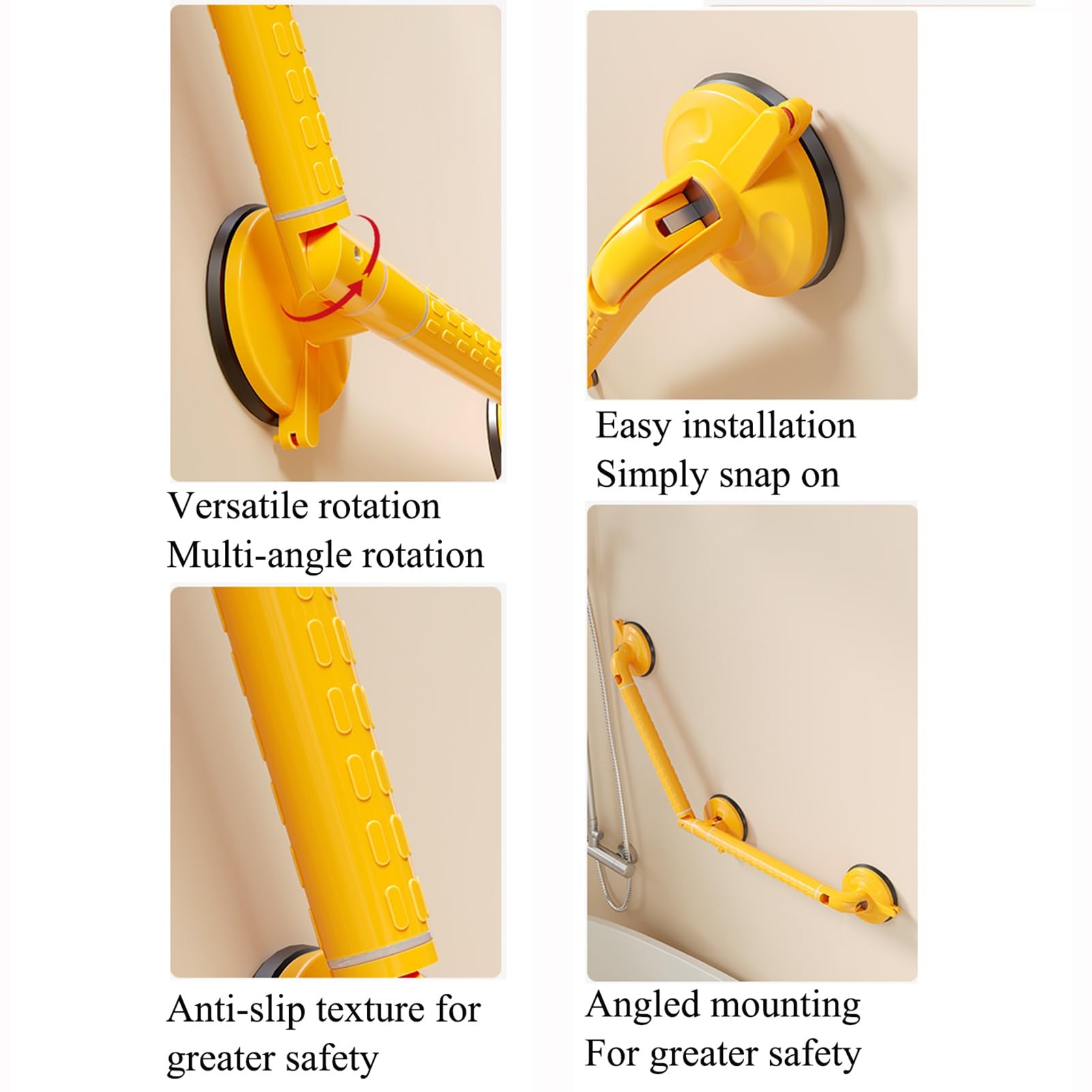 Barra de Apoyo for Ducha, Barra de Seguridad for baño con Ventosa, ángulo Flexible, Adecuada for bañera y Ducha.(Yellow,50x70cm)