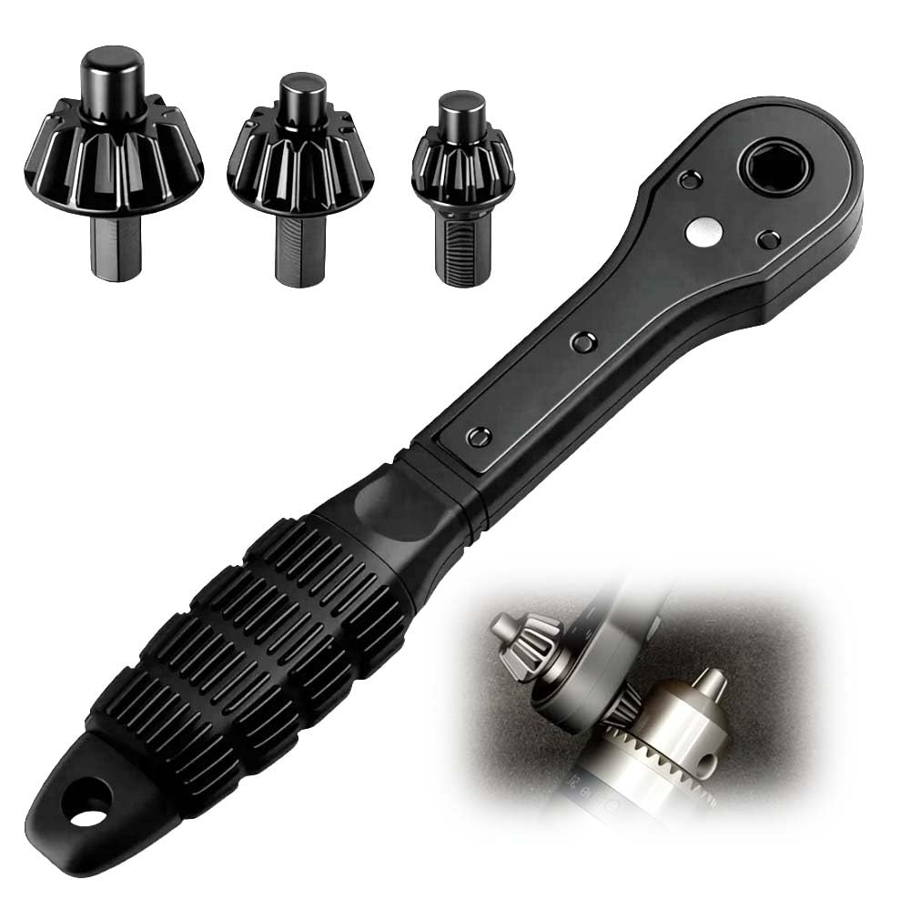 2 in 1 Drill Chuck Ratchet Spanner, 2025 Upgrade 2-in-1 Ratchet Drill Chuck Key Wrench, Universal Double Head Chuck Key Replacement Tool Iron Drill