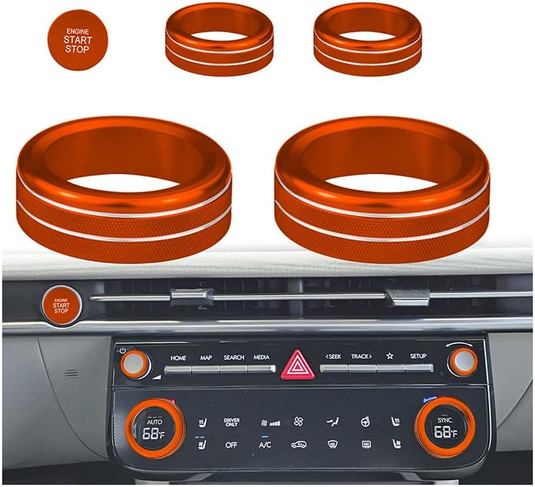 For 2025-2026 Hyundai Tucson/Santa Cruz (excluding SE models) – 5-piece kit, including push-button start, climate control knobs, and volume controls; interior upgrades and knob protection. (orange)