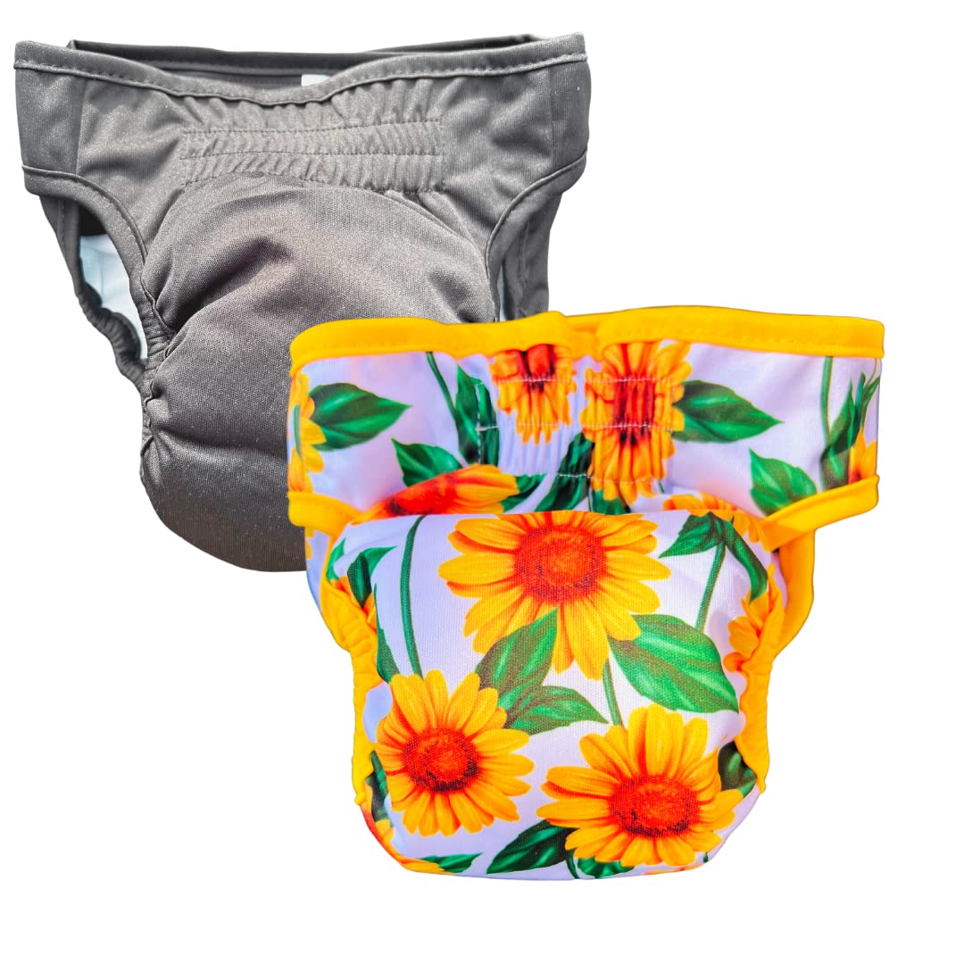 ARCM Pets No Tail Hole Washable Pet Diapers, Dog Diapers Female & Baby Goat Diapers-Ultra Absorbent, Premium Doggie Diapers & Adjustable Waist Diapers for Small Dogs (Sunflower)