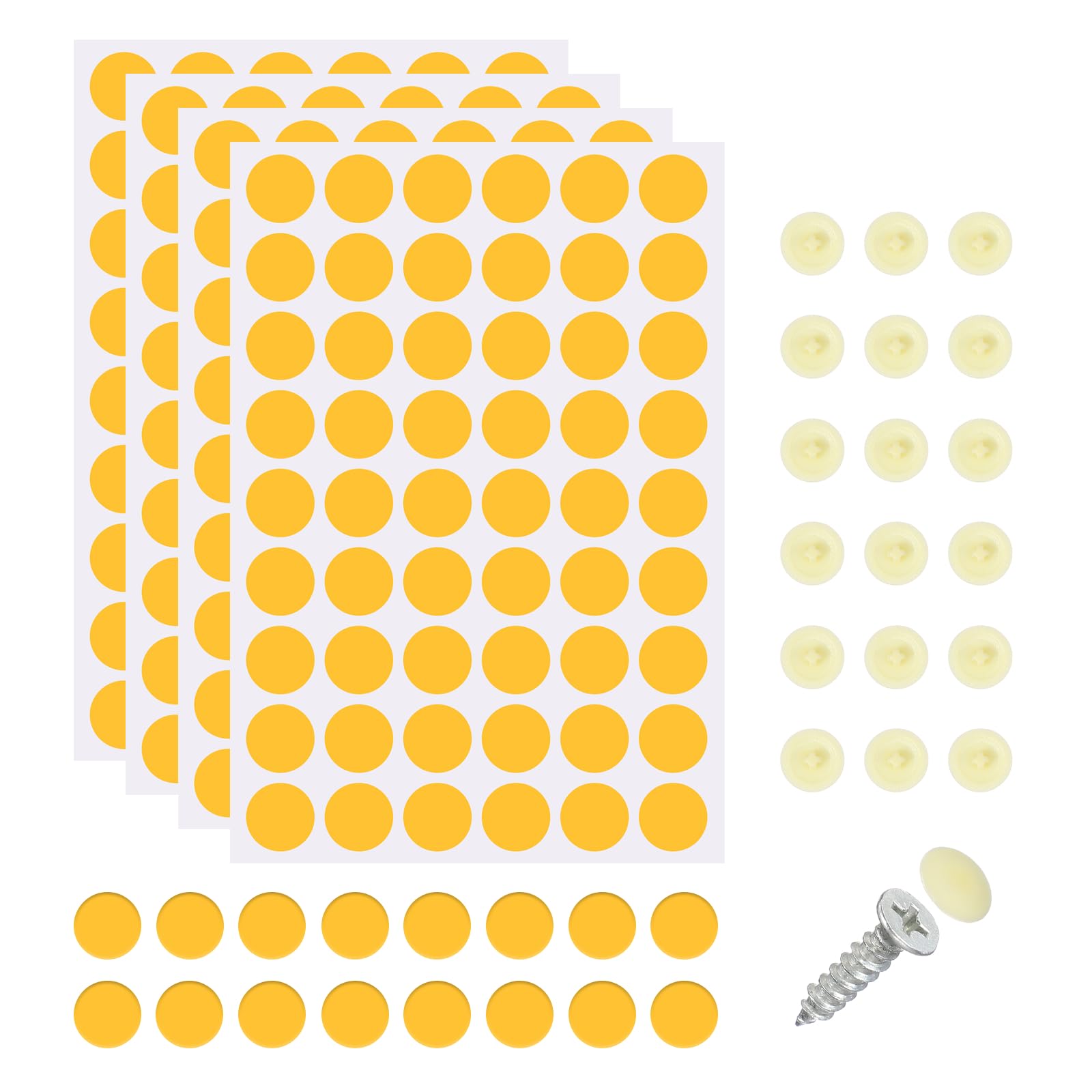 sourcing map 216Pcs Screw Hole Stickers and 200Pcs Screw Cover Caps, 12x3.5mm Dustproof Cap Hole Cover Sticker Set ABS Phillips Screws Head for Furniture Cabinet Wardrobe, Beige