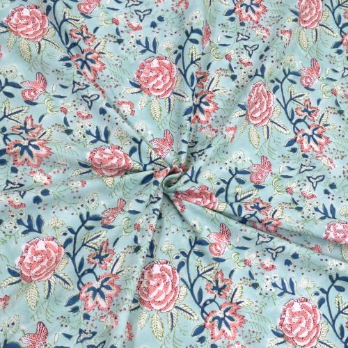 Image of TOAIArt Premium Jaipuri Dohar | AC Blanket Summer Quilt | Hand Block Printed | 3 Layers | Reversible | 150GSM 100% Mulmul Cotton | 100% Cotton Flannel Filling | Single 60 inch X 90 inch|Rose on Green