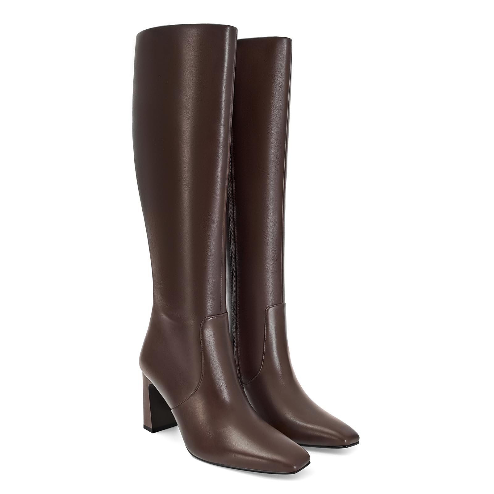 SOVANYOU Knee High Boots For Women Leather Chunky Heeled Boots Fashion Dress Square Toe Tall Boot With Side