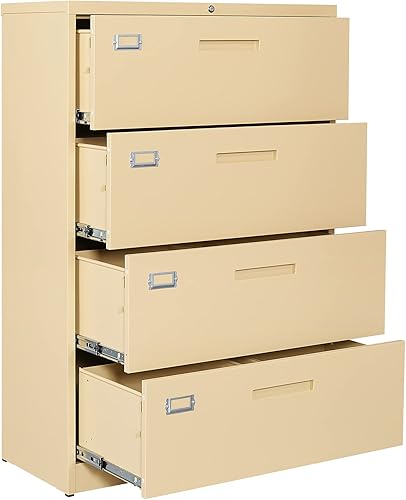 STANI Archivador de 4 cajones con cerradura, 4 cajones de acero para organización de archivadores anchos, archivador lateral de acero para colgar