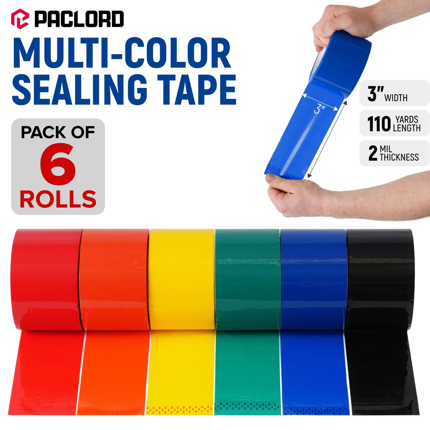 3" x 110 Yards Multi-Color Packing Tape, 6 Colors Pack - 2.0 Mil Carton Sealing Tape - Strong Adhesive Shipping Tape for Moving, Storage & Packaging Boxes