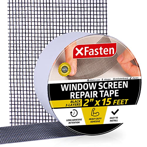 Xfasten Window Screen Repair Tape For Windows Or Doors- 2" X 15 Feet (3 Layers), Black, Waterproof Screen Tape Mesh Repair For Mending And Fixing Large Window Screen And Screen Door Tears And Holes #TOP17